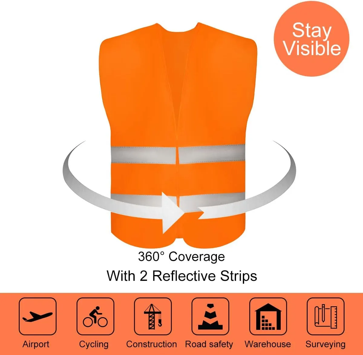 DUSKCOVE 10 Pack High Visibility Safety Vests with 2 Hi Vis Reflective Strips for Men and Women - Neon Orange Construction Vests for Traffic Work, Running, Surveyor and Security Guard