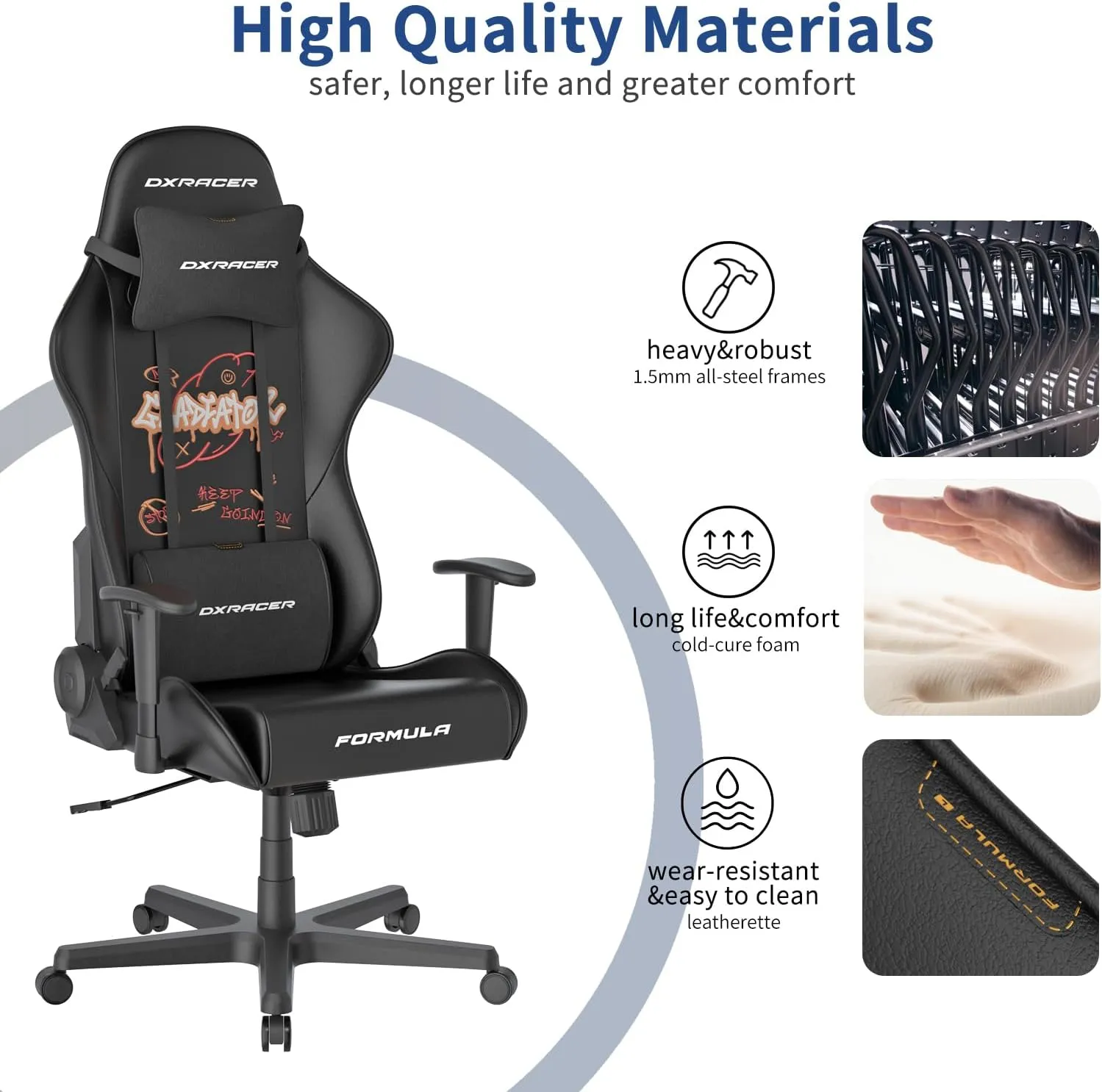 DXRacer Formula Gaming Chair - Ergonomic Chair for Computer and Video Game, Memory Foam Headrest, Lumbar Support, Black & Orange