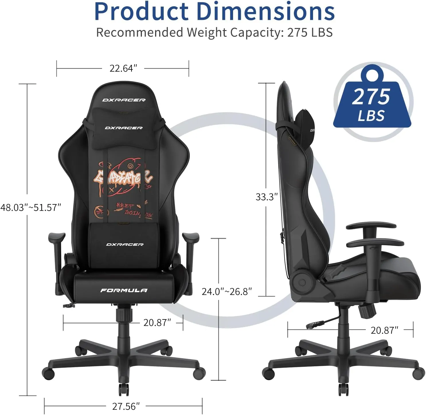 DXRacer Formula Gaming Chair - Ergonomic Chair for Computer and Video Game, Memory Foam Headrest, Lumbar Support, Black & Orange