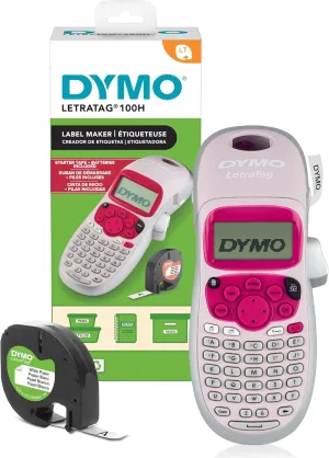 DYMO® LetraTag LT-100H Handheld Label Maker | ABC Keyboard Label Printer with Easy-to-Use, 13 Character LCD Screen | Great for Home & Office Organisation | Pink (New)