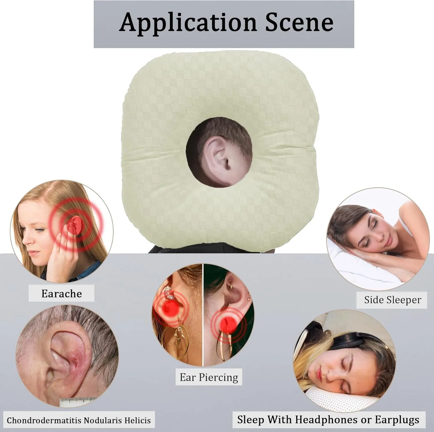 Ear Piercing Pillow for Side Sleepers, Pillow with an Ear Hole for CNH and Ear Pain Ear Inflammation Pressure Sores, O-Shaped Side Sleeping Pillow, Ear Guard Pillow (Cream)