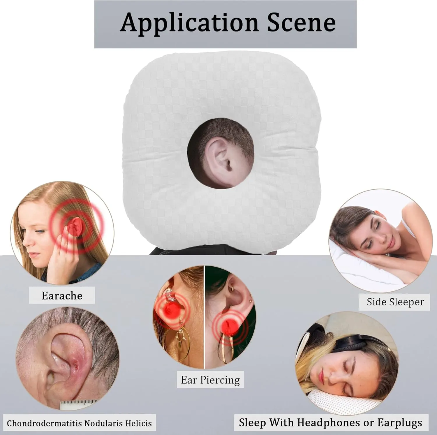 Ear Piercing Pillow for Side Sleepers, Pillow with an Ear Hole for CNH and Ear Pain Ear Inflammation Pressure Sores, O-Shaped Side Sleeping Pillow, Ear Guard Pillow