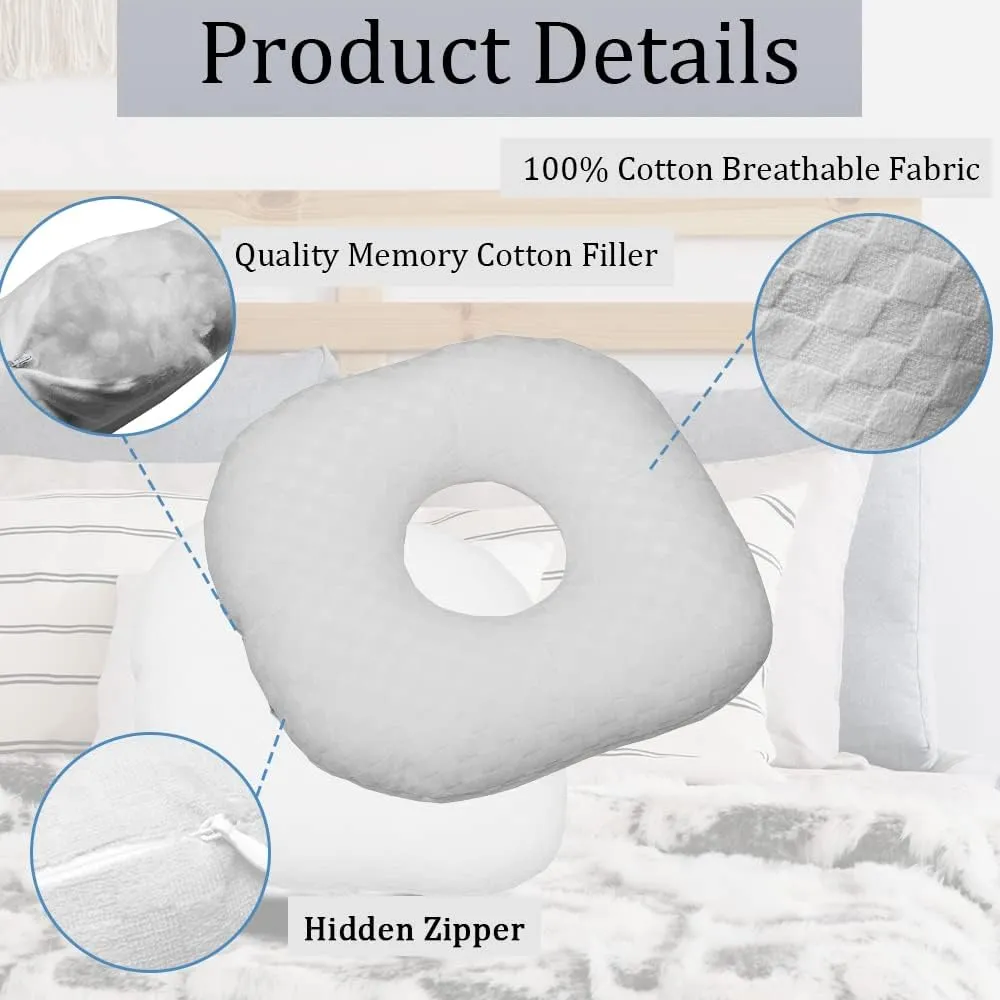 Ear Piercing Pillow for Side Sleepers, Pillow with an Ear Hole for CNH and Ear Pain Ear Inflammation Pressure Sores, O-Shaped Side Sleeping Pillow, Ear Guard Pillow