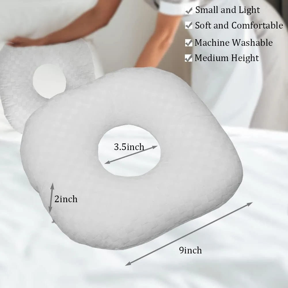 Ear Piercing Pillow for Side Sleepers, Pillow with an Ear Hole for CNH and Ear Pain Ear Inflammation Pressure Sores, O-Shaped Side Sleeping Pillow, Ear Guard Pillow