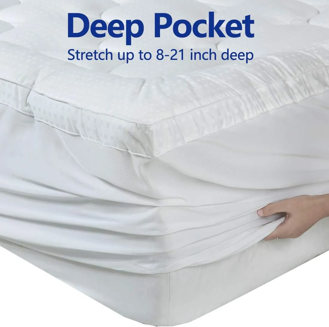 EASELAND Full Size Mattress Topper Pillow Top Mattress Cover Quilted Fitted Mattress Protector Cotton Top 8-21" Deep Pocket Extra Thick Mattress Pad (54x75 Inches, White)