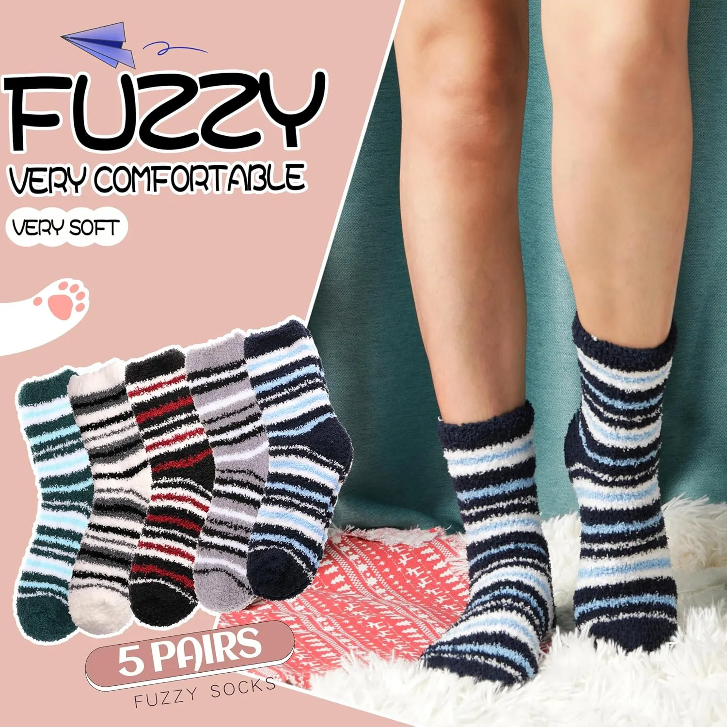 EBMORE Womens Fuzzy Socks Fleece Fluffy Cabin Plush Warm Sleep Soft Cozy Winter Adult Socks