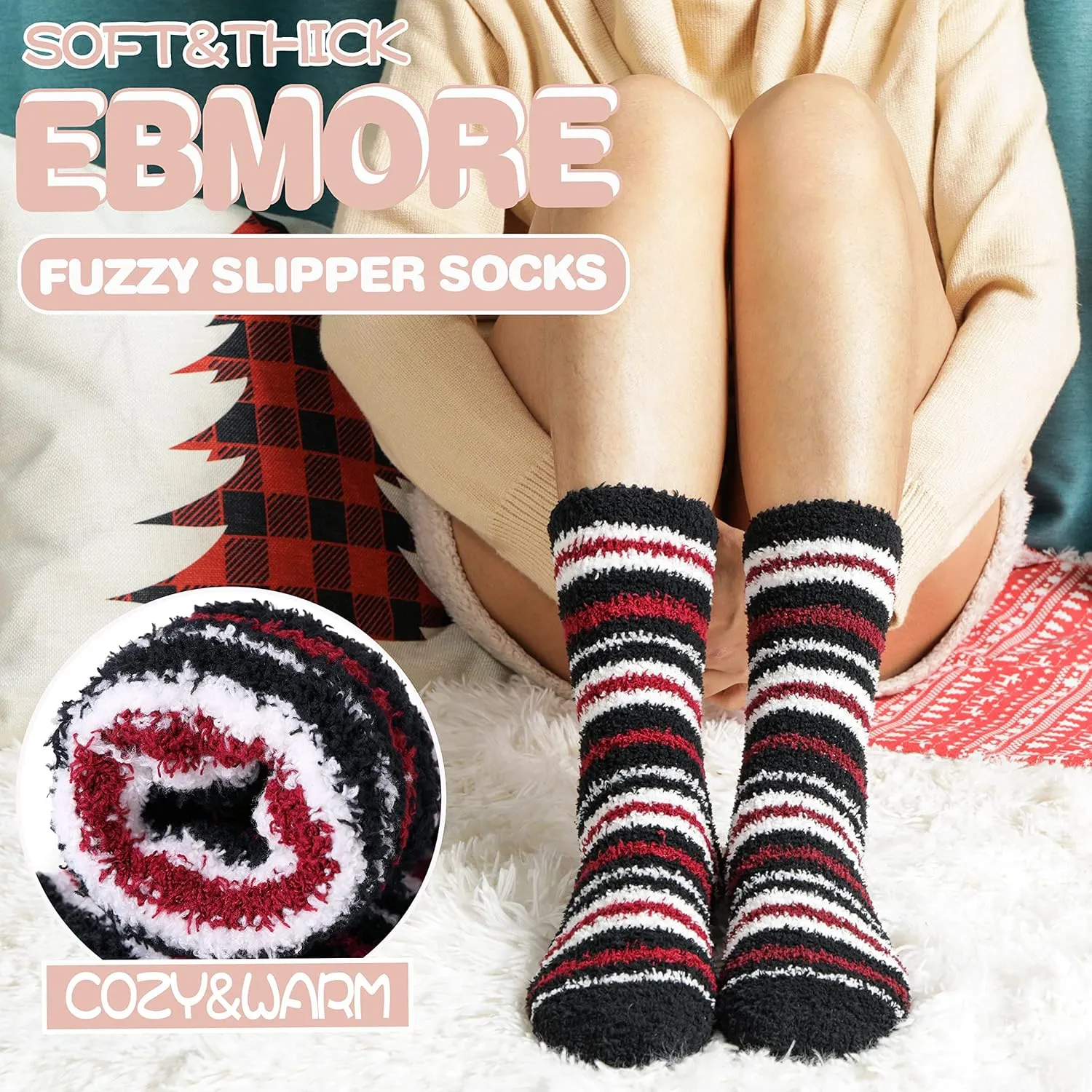 EBMORE Womens Fuzzy Socks Fleece Fluffy Cabin Plush Warm Sleep Soft Cozy Winter Adult Socks