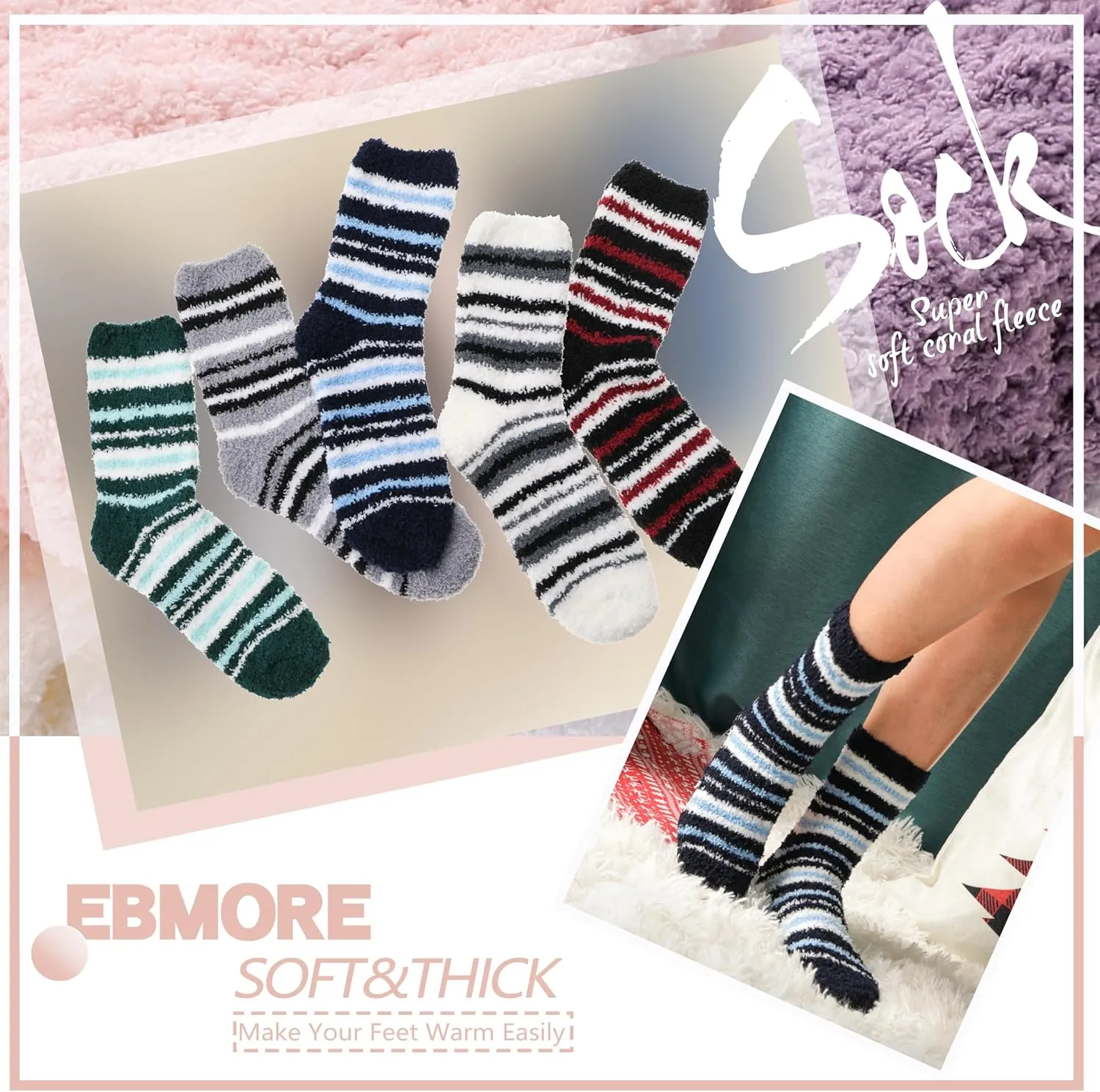 EBMORE Womens Fuzzy Socks Fleece Fluffy Cabin Plush Warm Sleep Soft Cozy Winter Adult Socks