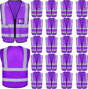 EBOOT 20 Pcs Vests High Visibility Reflective Vest Safety Neon Bright Work Construction Vest with Pockets Reflective Strips