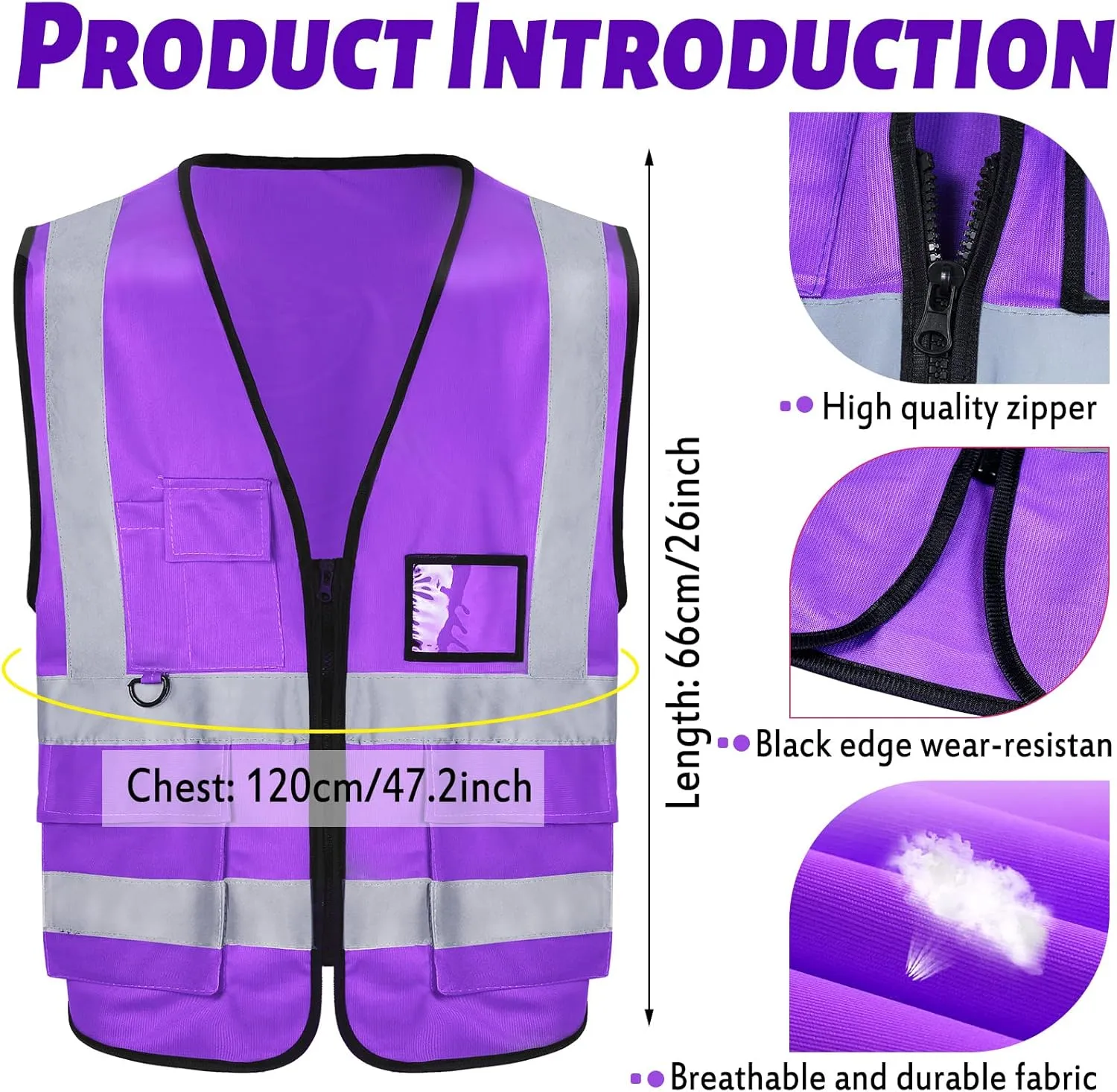 EBOOT 20 Pcs Vests High Visibility Reflective Vest Safety Neon Bright Work Construction Vest with Pockets Reflective Strips