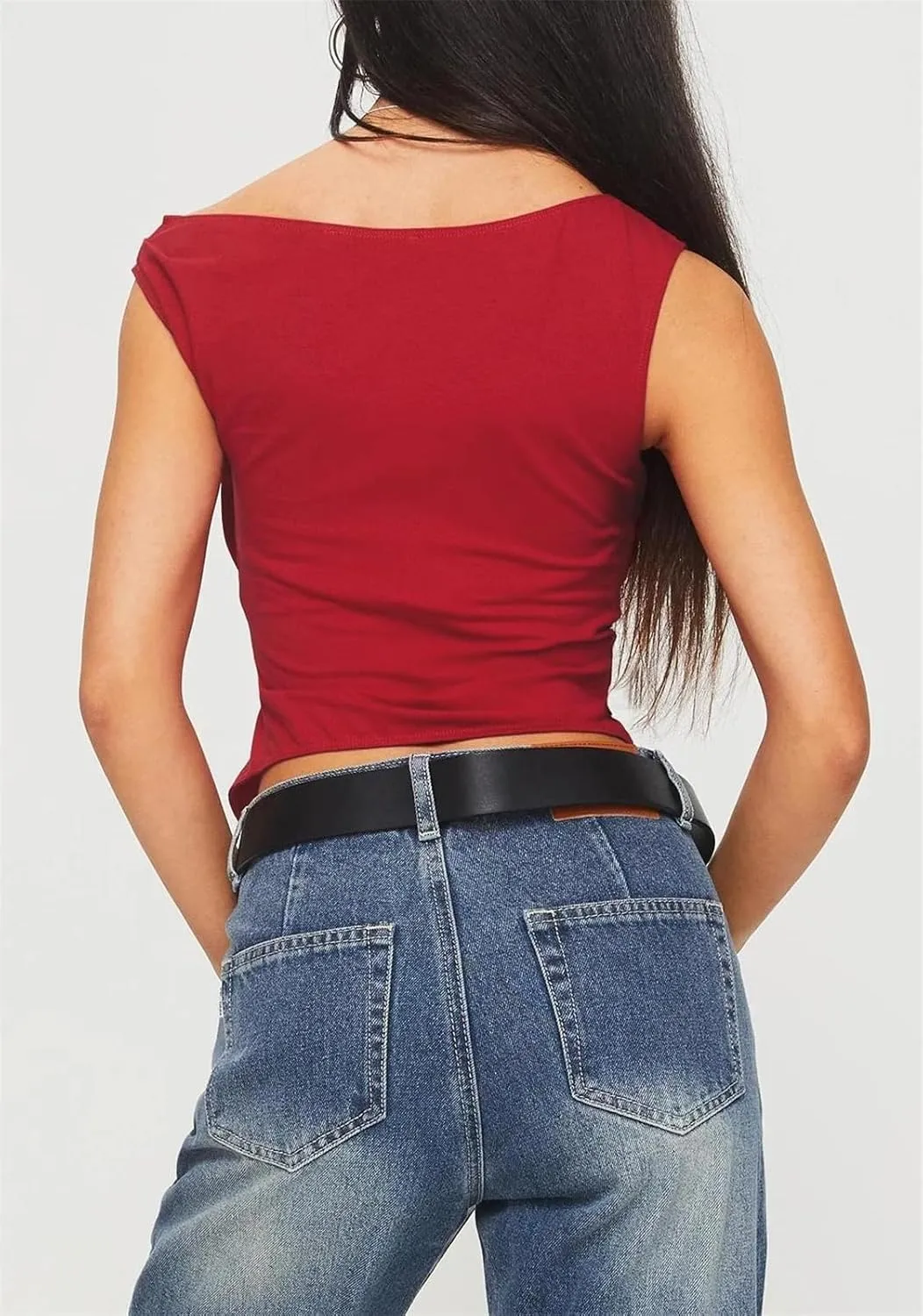 ECHOINE Women Sleeveless Button Down Shirt Sexy Crewneck Asymmetric Crop Tank Top