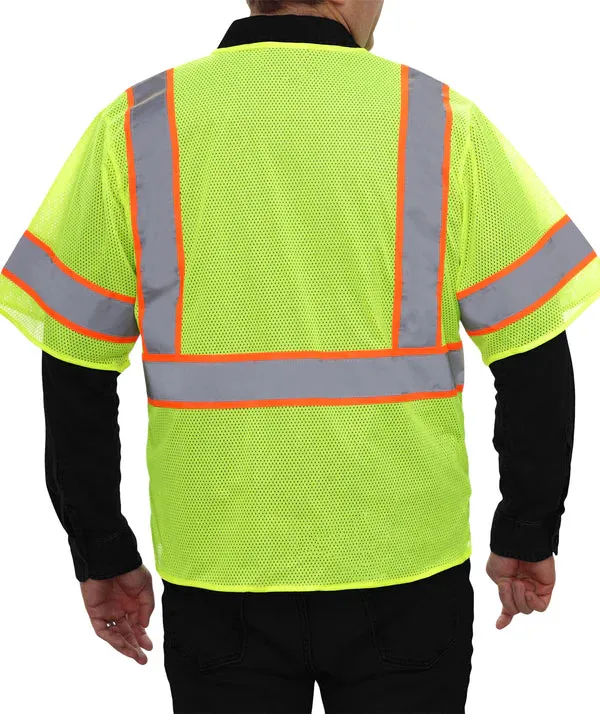 Economy Safety Vest: Hi-Vis Zip Mesh Vest with Contrasting Tape: ANSI 3