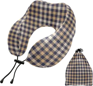 Eionryn Brown Glen Plaid Travel Pillow Memory Foam Neck Pillow with Travel Bag Soft for Headrest Sleep Airplane Car Travel Home,Office