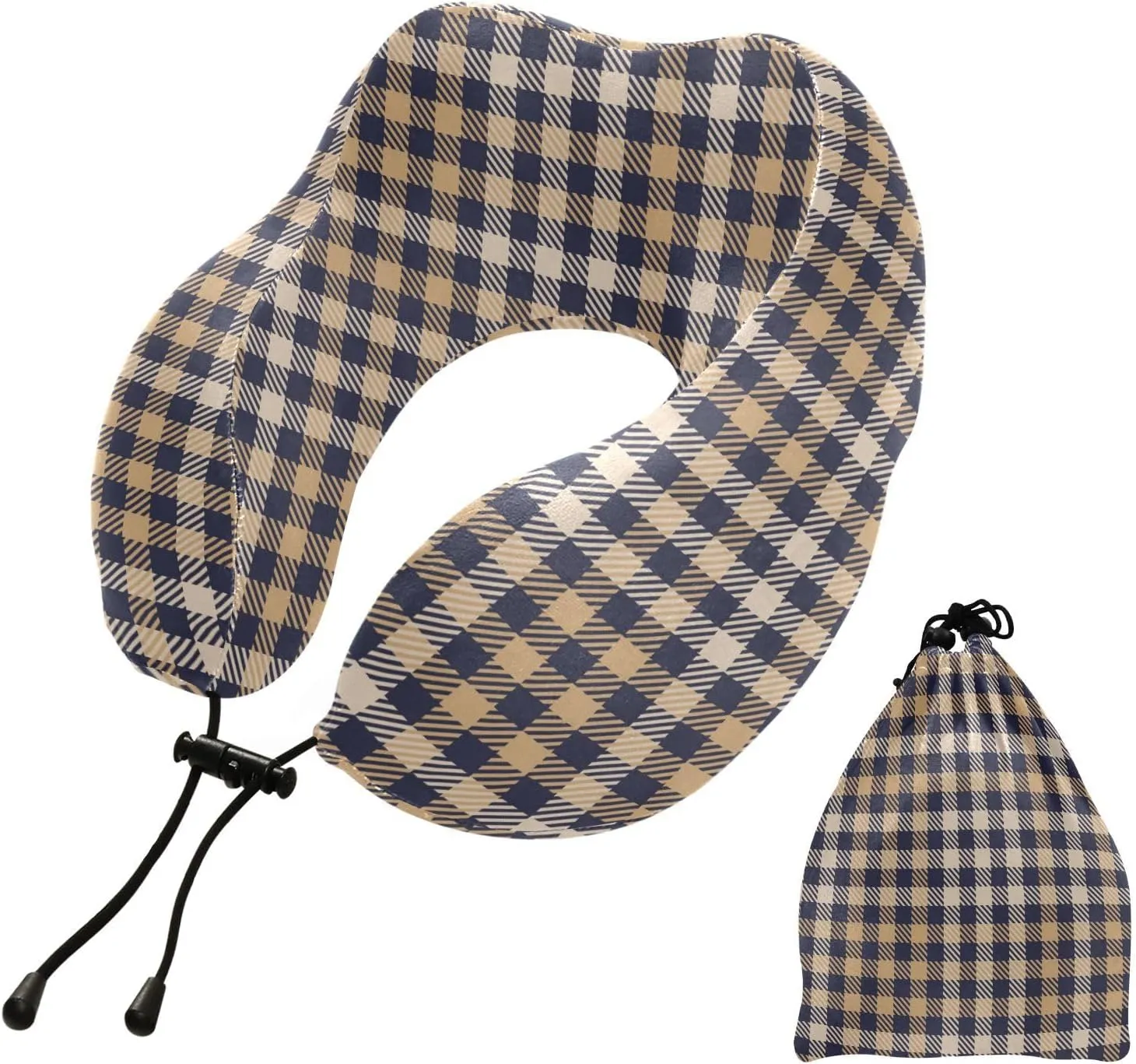 Eionryn Brown Glen Plaid Travel Pillow Memory Foam Neck Pillow with Travel Bag Soft for Headrest Sleep Airplane Car Travel Home,Office