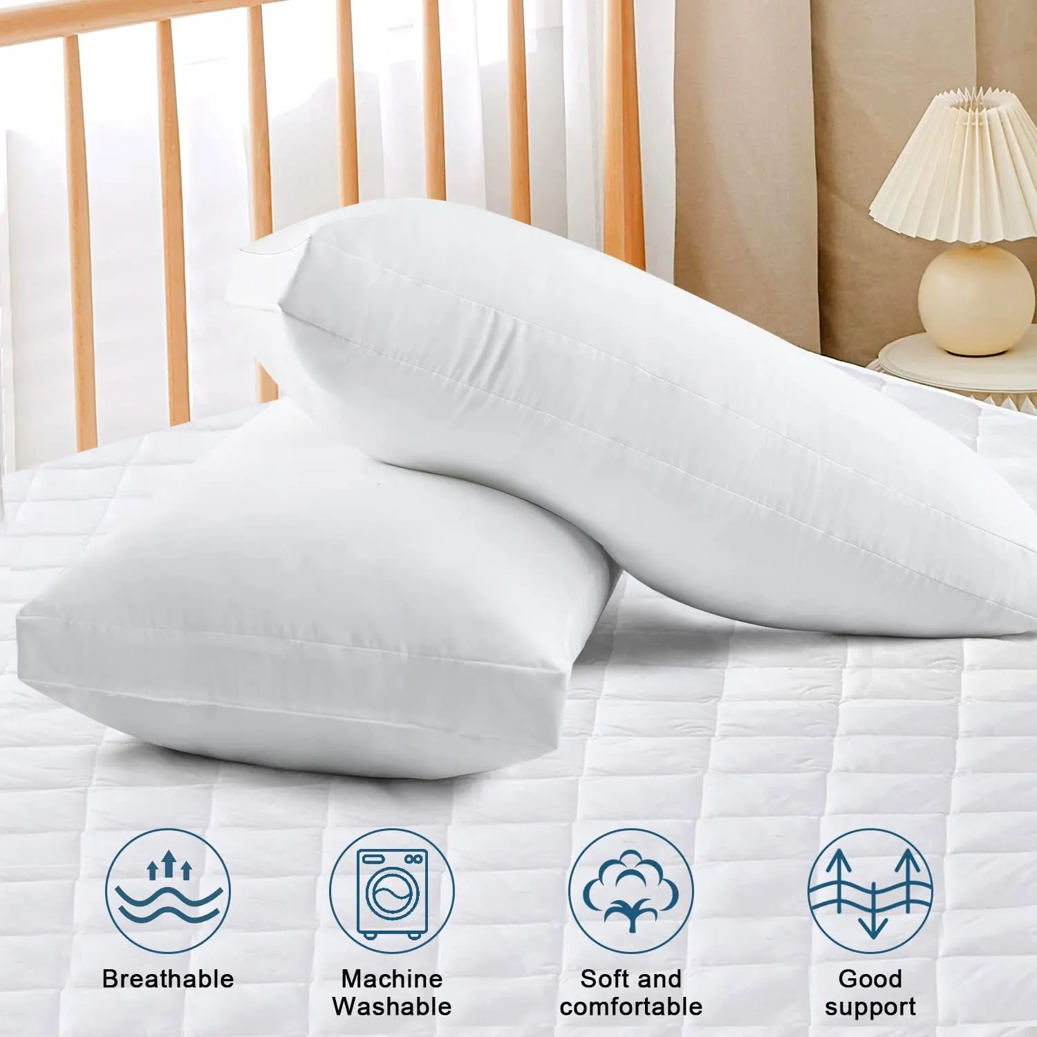 EIUE Bed Pillows for Sleeping 2 Pack Queen Size，Super Soft Down Alternative Microfiber Filled Pillows,20 x 30 Inches,White