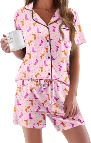Ekouaer Pajamas Set for Women Short Sleeve Sleepwear Button Down Pjs Soft 2 Piece Lounge Sets