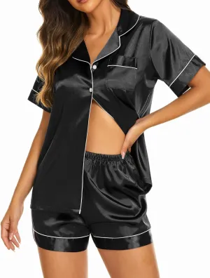 Ekouaer Silk Pajama Sets Womens 2 Piece Short Sleeve Sleepwear Soft Button Down Loungewear Satin Pjs Shorts Lounge Set S-XXL