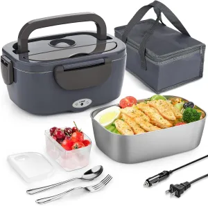 Electric Lunch Box Food Heater 3 in 1 Portable Warmer Leakproof Heated Box for Adults, 12V/24V 110V Heating Microwave for Car/Home with 1.5L Removable Stainless Steel Container
