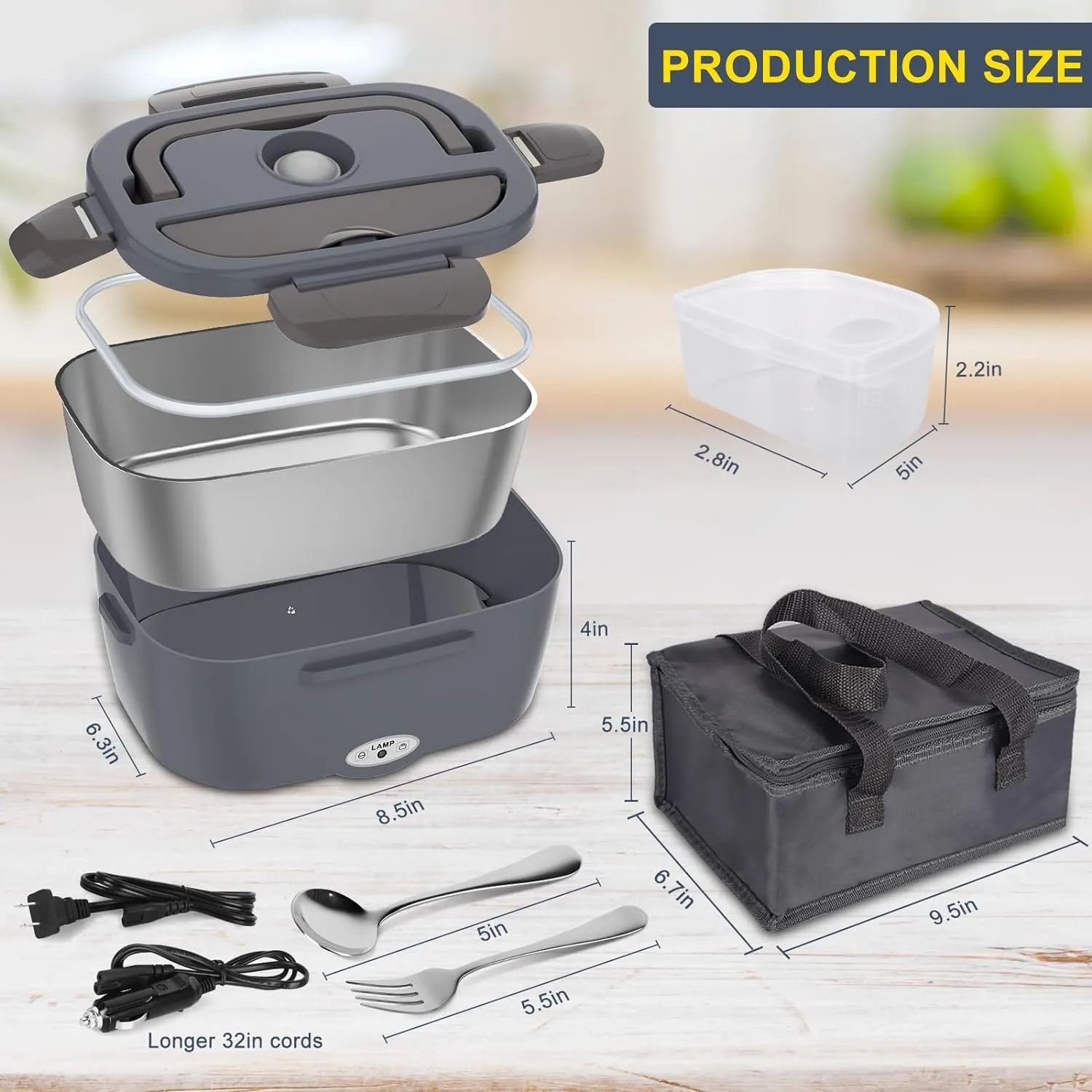 Electric Lunch Box Food Heater 3 in 1 Portable Warmer Leakproof Heated Box for Adults, 12V/24V 110V Heating Microwave for Car/Home with 1.5L Removable Stainless Steel Container