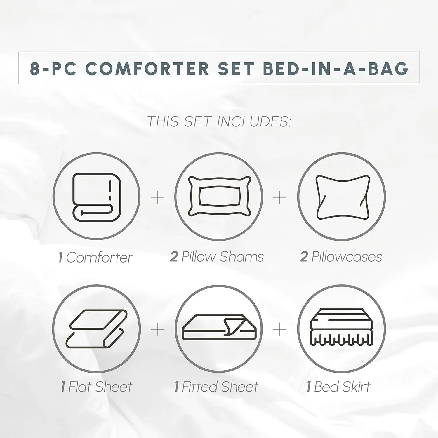 Elegant Comfort Wrinkle Resistant - Silky Soft Dobby Stripe Bed-in-a-Bag 8-Piece Comforter Set - King Grey