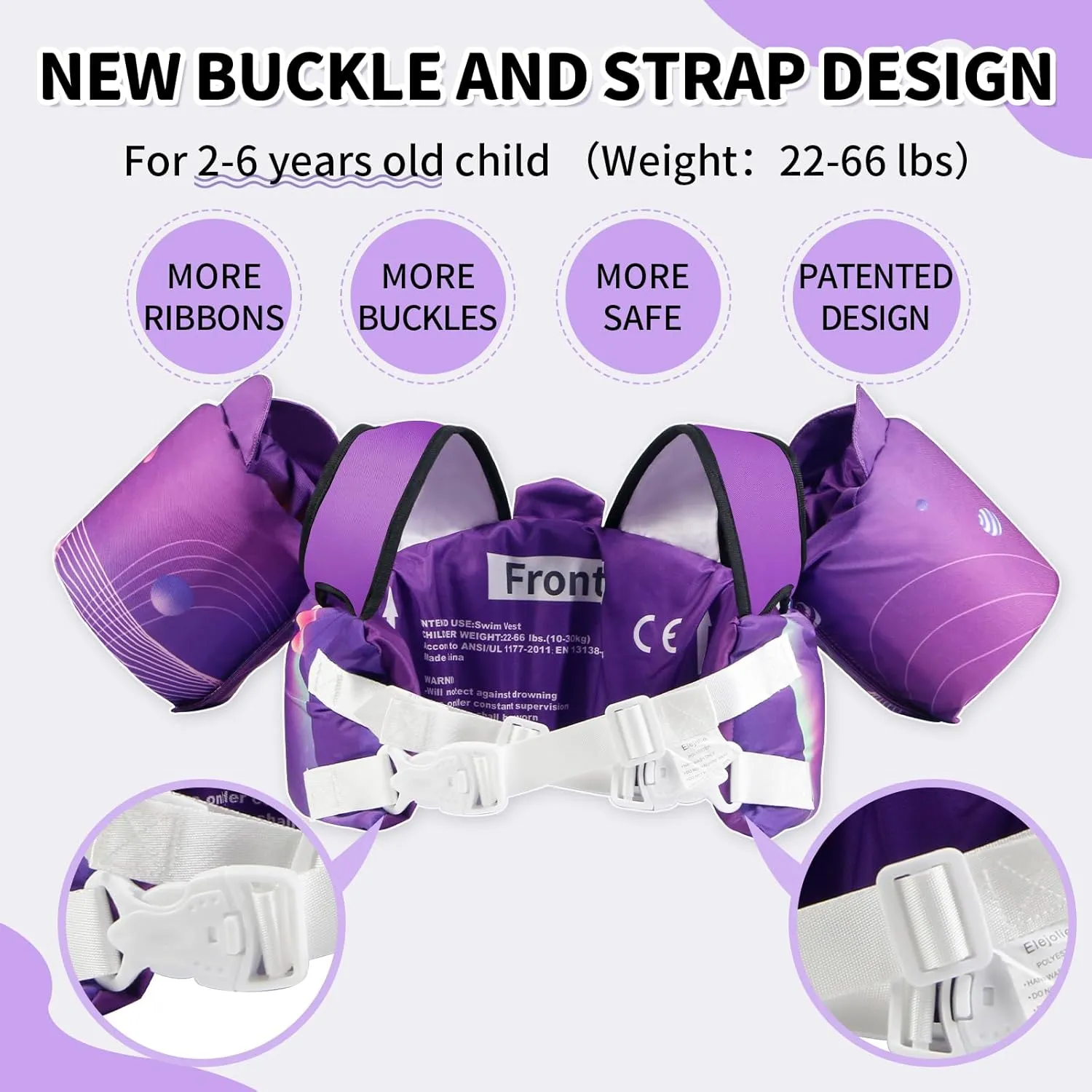 Elejolie Toddler Swim Vest for Child Learn Swiming Training,Infant Safety Swimmies Aid Jacket for Kids 2 3 4 5 6 Years Old,Arm Water Wings for Baby 22-66lbs