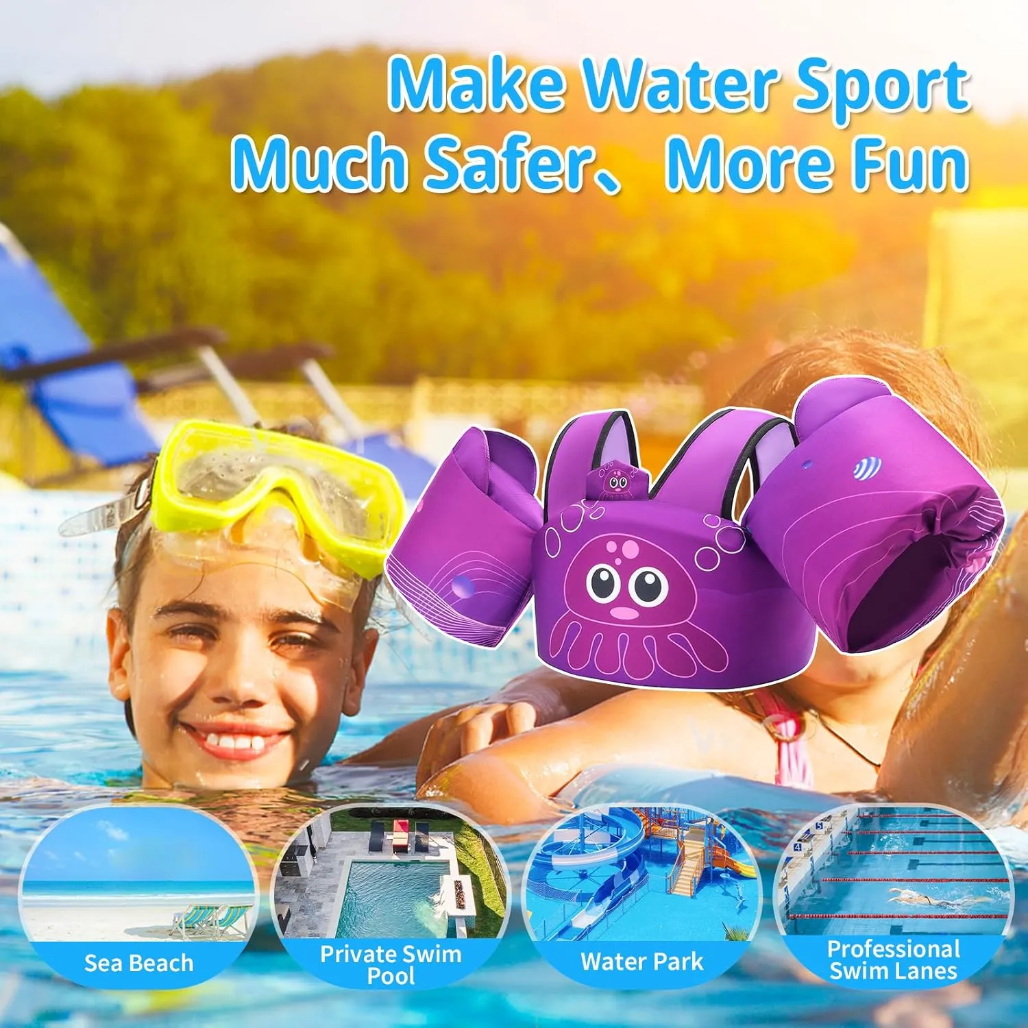 Elejolie Toddler Swim Vest for Child Learn Swiming Training,Infant Safety Swimmies Aid Jacket for Kids 2 3 4 5 6 Years Old,Arm Water Wings for Baby 22-66lbs