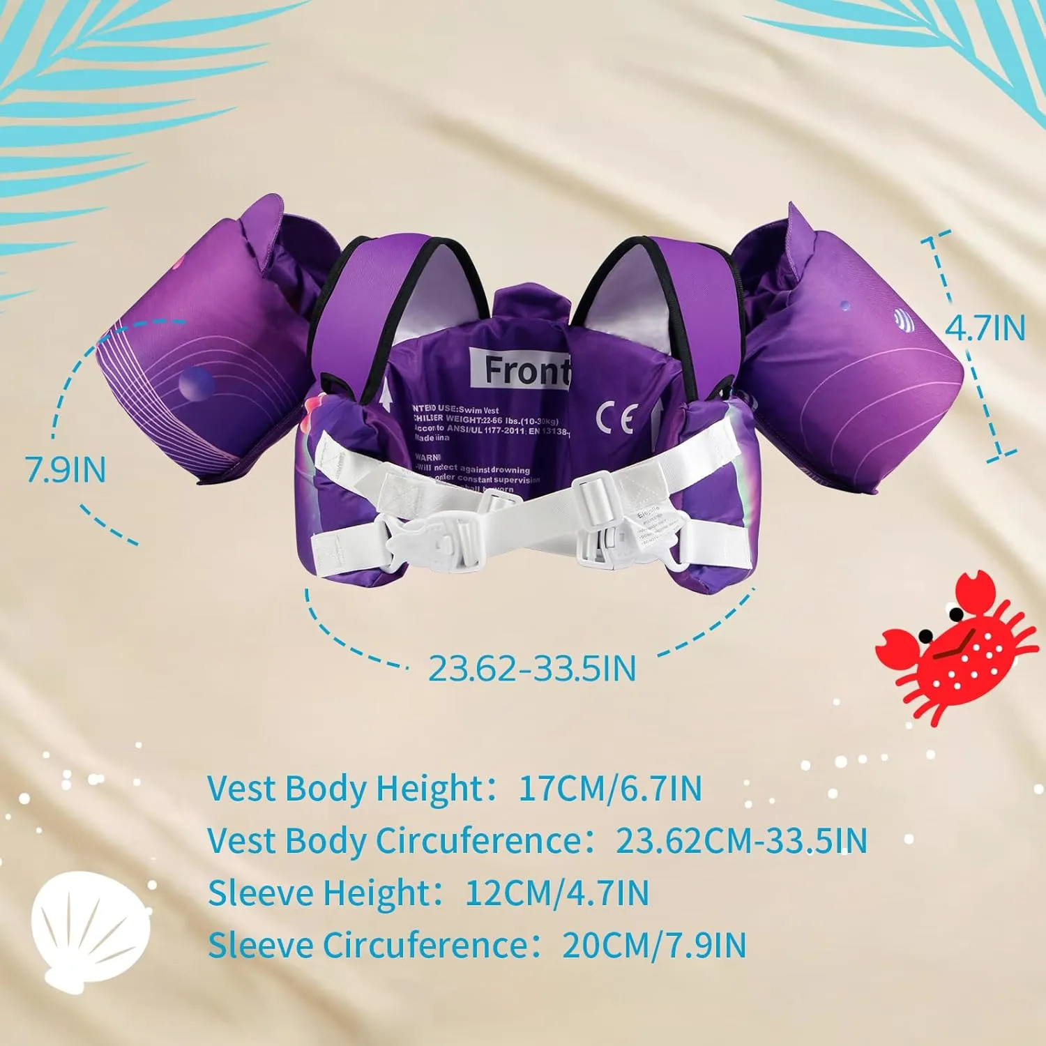 Elejolie Toddler Swim Vest for Child Learn Swiming Training,Infant Safety Swimmies Aid Jacket for Kids 2 3 4 5 6 Years Old,Arm Water Wings for Baby 22-66lbs