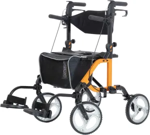 ELENKER 2 in 1 Rollator Walker & Transport Chair, Folding Wheelchair with 10” Non-Slip Wheels for Seniors, Reversible Backrest & Detachable Footrests, Orange