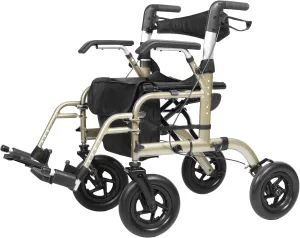 ELENKER All-Terrain 2 in 1 Rollator Walker & Transport Chair, Folding Wheelchair with All 10” Wheels for Seniors, Reversible Backrest & Detachable Footrests, Champagne