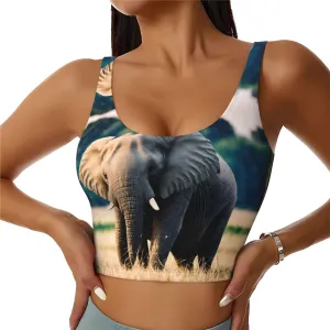 Elephant in The Grassland Pattern Women's Sports Vest - Yoga Workout Fitness for Women Athletic Tank Tops