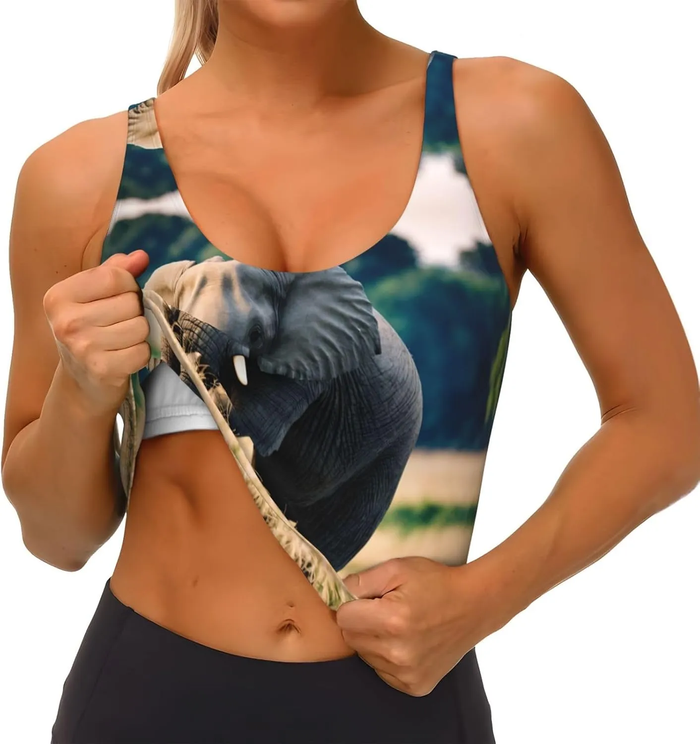 Elephant in The Grassland Pattern Women's Sports Vest - Yoga Workout Fitness for Women Athletic Tank Tops