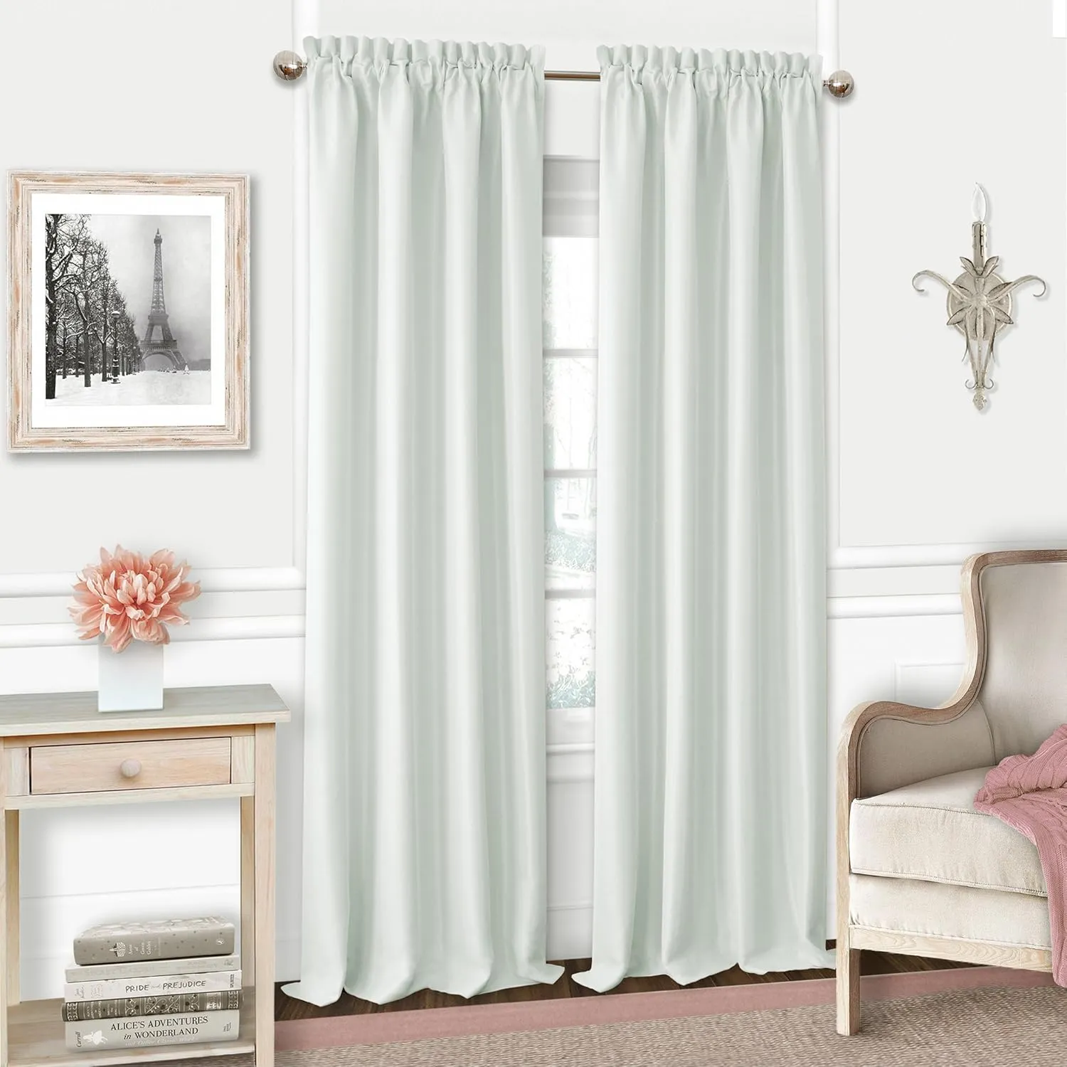 Elrene Adaline Kids Pastel Faux Silk Solid Color Blackout Room Darkening Thermal Insulating Window Curtain/Single Rod Pocket Panel, 52 Inch Wide X 95 Inch Long, Pearl Gray
