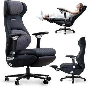 EMIAH Ergonomic Office Chair with Foot Rest Electric Reclining Office Chair with Adjustable Headrest, 8D Coordinated Armrests High Back Computer Chair with Lumbar Support,Sustainable Leather(Black)