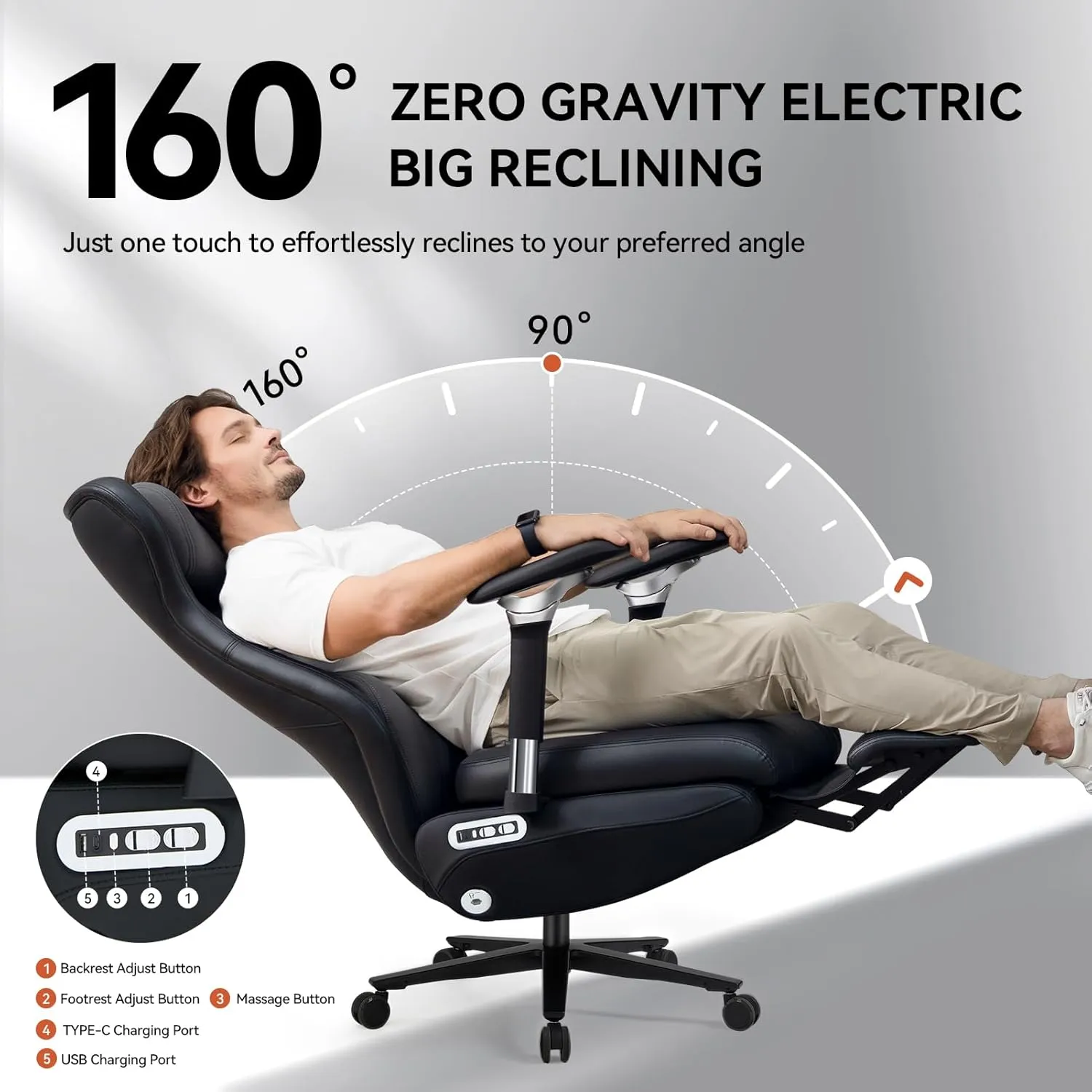 EMIAH Ergonomic Office Chair with Foot Rest Electric Reclining Office Chair with Adjustable Headrest, 8D Coordinated Armrests High Back Computer Chair with Lumbar Support,Sustainable Leather(Black)