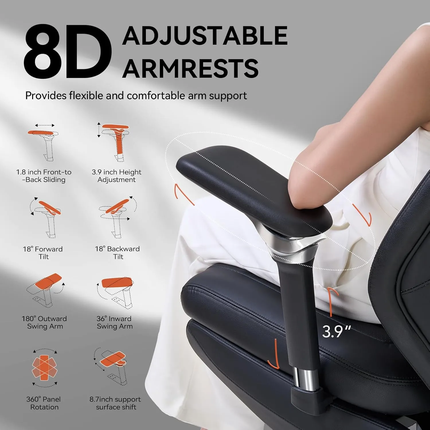 EMIAH Ergonomic Office Chair with Foot Rest Electric Reclining Office Chair with Adjustable Headrest, 8D Coordinated Armrests High Back Computer Chair with Lumbar Support,Sustainable Leather(Black)