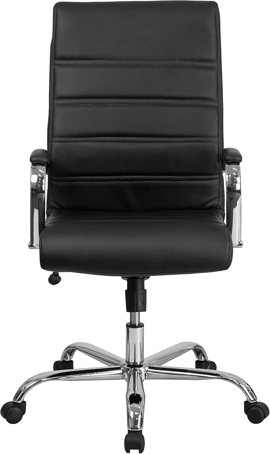 EMMA   OLIVER High Back Black LeatherSoft Executive Swivel Office Chair with Chrome Frame/Arms