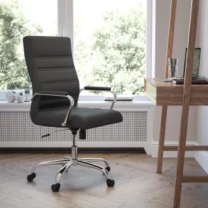 EMMA   OLIVER High Back Black LeatherSoft Executive Swivel Office Chair with Chrome Frame/Arms