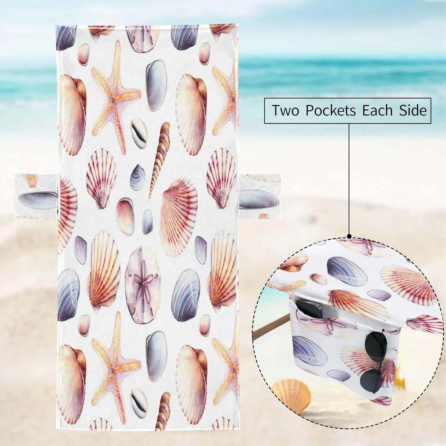 EMMTEEY Beach Chair Covers 82.6 X 29.5 Inches Tie Dye Ink Modern Batik Watercolor Patio Chair Covers with 2 Side Pockets for Poolside Beach Garden, 1 Pack