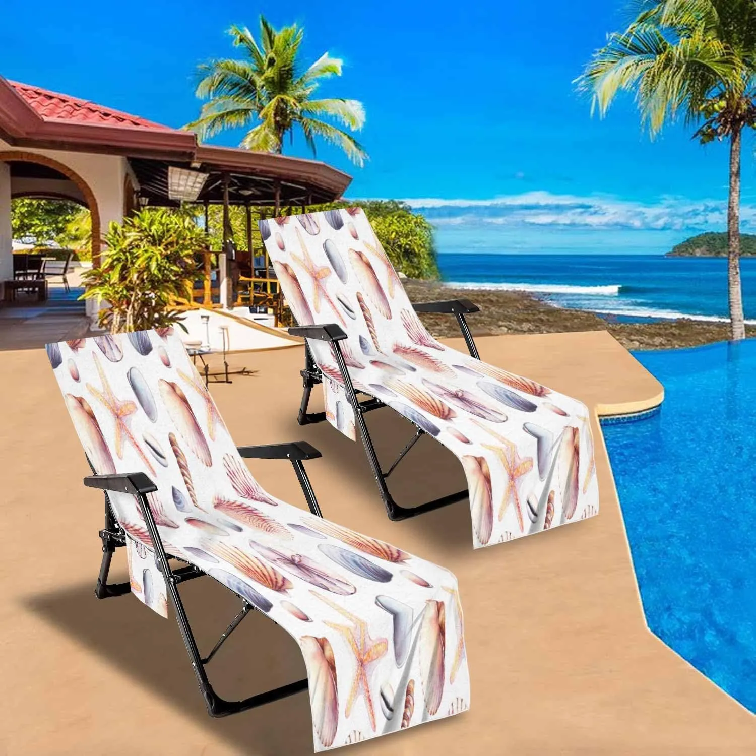 EMMTEEY Beach Chair Covers 82.6 X 29.5 Inches Tie Dye Ink Modern Batik Watercolor Patio Chair Covers with 2 Side Pockets for Poolside Beach Garden, 1 Pack