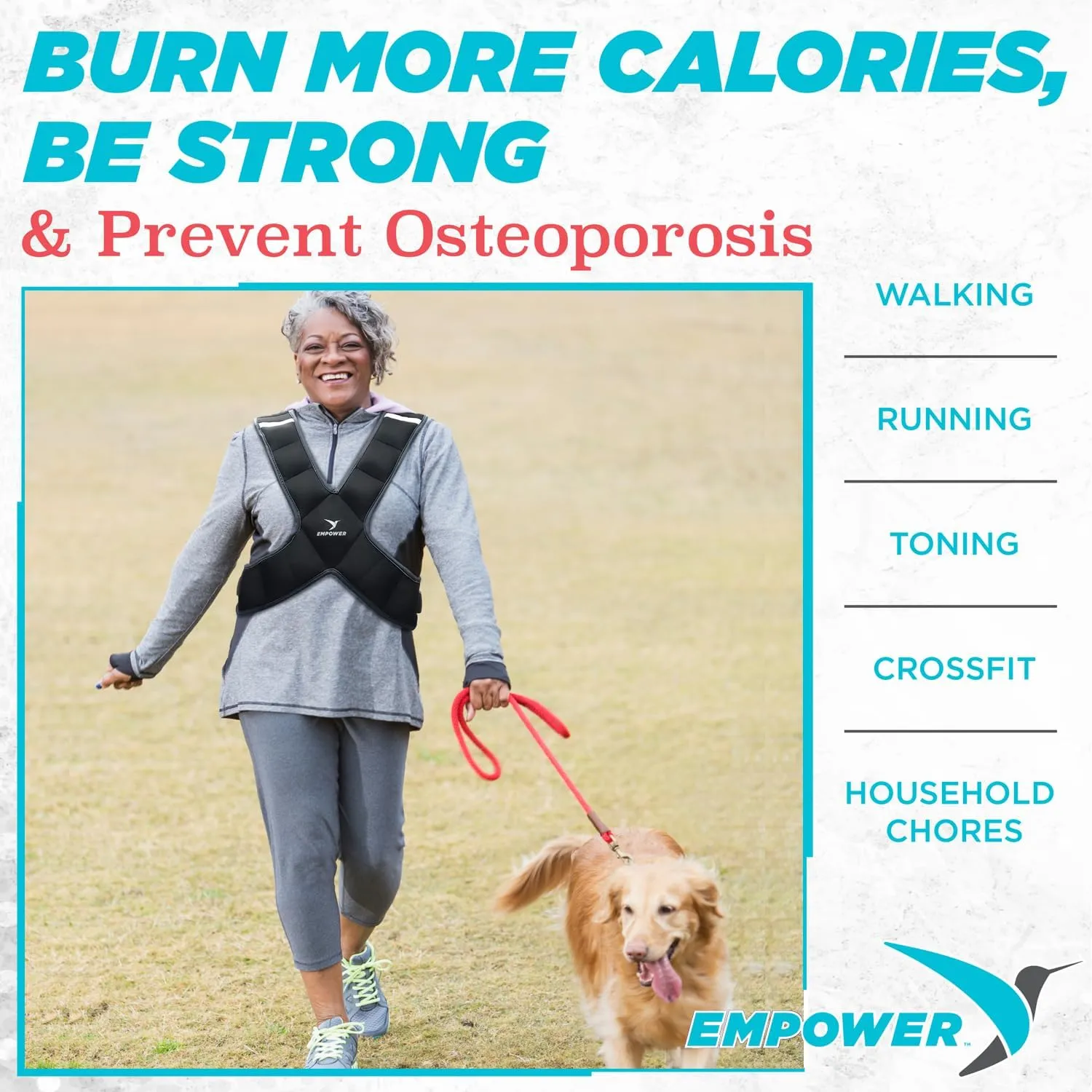 Empower Weighted Walking Vest for Women – Strengthen Muscles, Boost Bone Health, and Burn More Calories (fixed 8lbs, adjustable 4-10lbs or 10-16lbs)