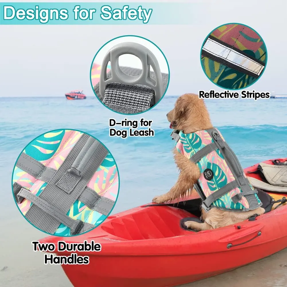 EMUST Life Jackets for Dogs, Adjustable Small/Medium/Large Dog Swim Vest for Water Safety Pet Life Vest with Rescue Handle Safety Vest for Swimming Pool Beach Boating, XL, Greenleaf