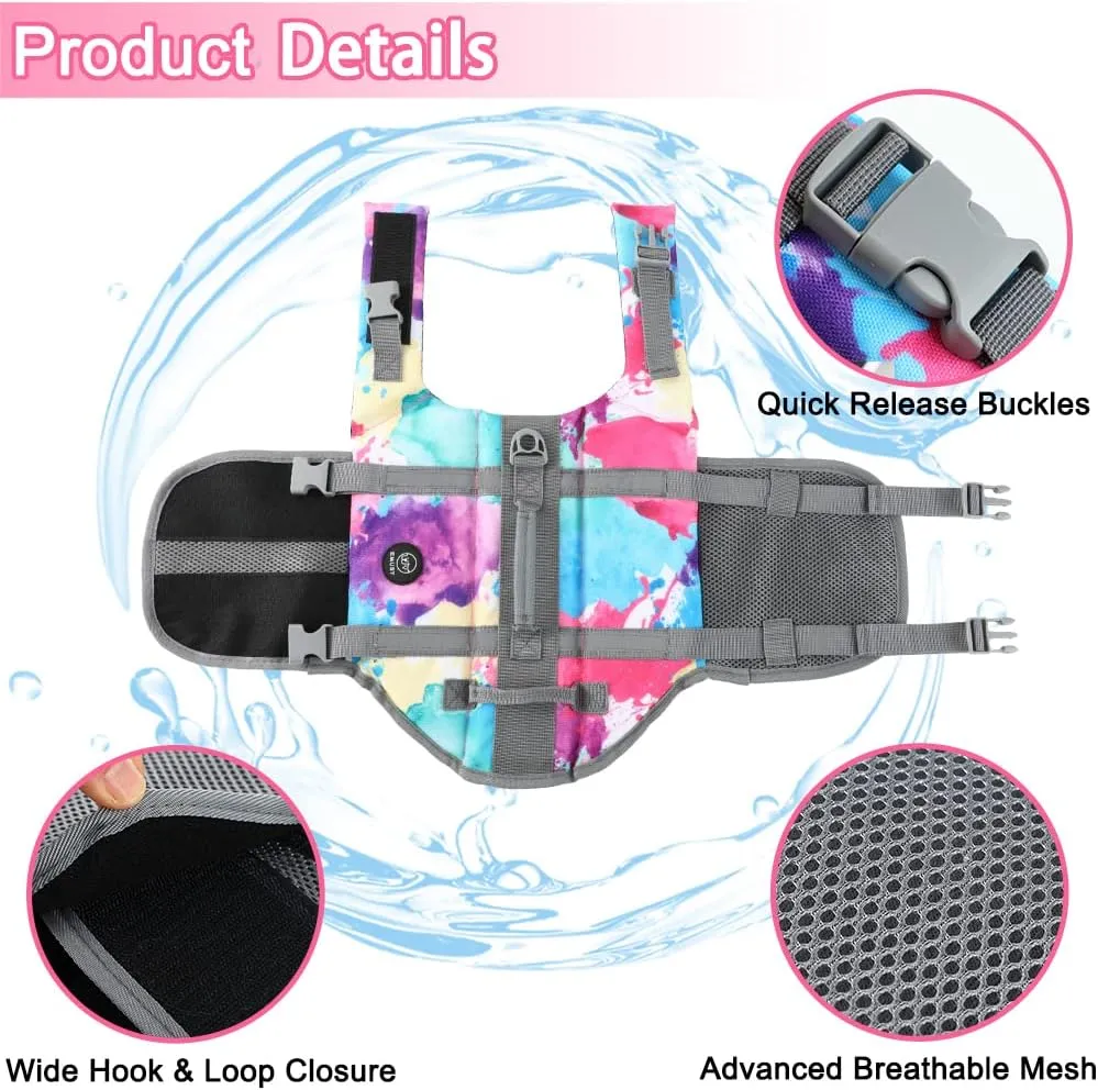 EMUST Life Jackets for Dogs, Adjustable Small/Medium/Large Dog Swim Vest for Water Safety, Pet Life Vest with Rescue Handle Safety Vest for Swimming Pool Beach Boating, XL, Multicolors