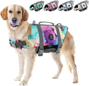 EMUST Life Jackets for Dogs, Adjustable Small/Medium/Large Dog Swim Vest for Water Safety, Pet Life Vest with Rescue Handle Safety Vest for Swimming Pool Beach Boating, XL, Multicolors