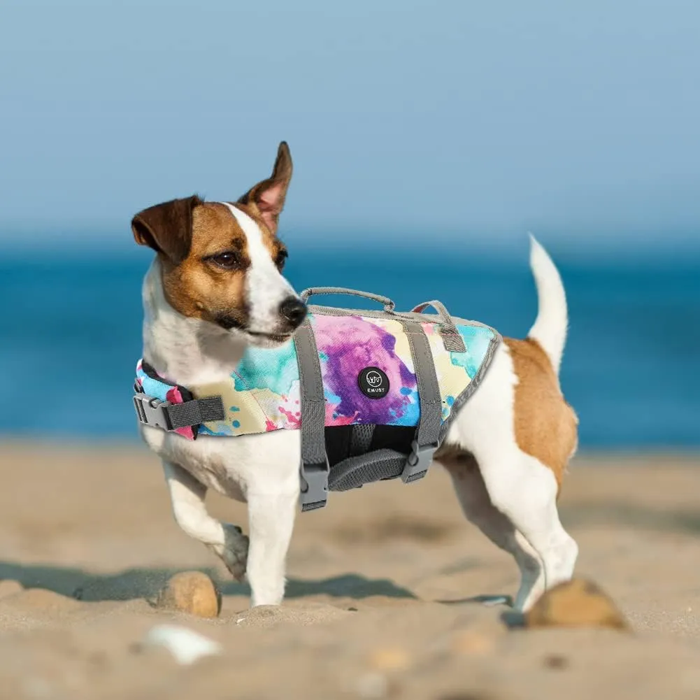 EMUST Life Jackets for Dogs, Adjustable Small/Medium/Large Dog Swim Vest for Water Safety, Pet Life Vest with Rescue Handle Safety Vest for Swimming Pool Beach Boating, XL, Multicolors