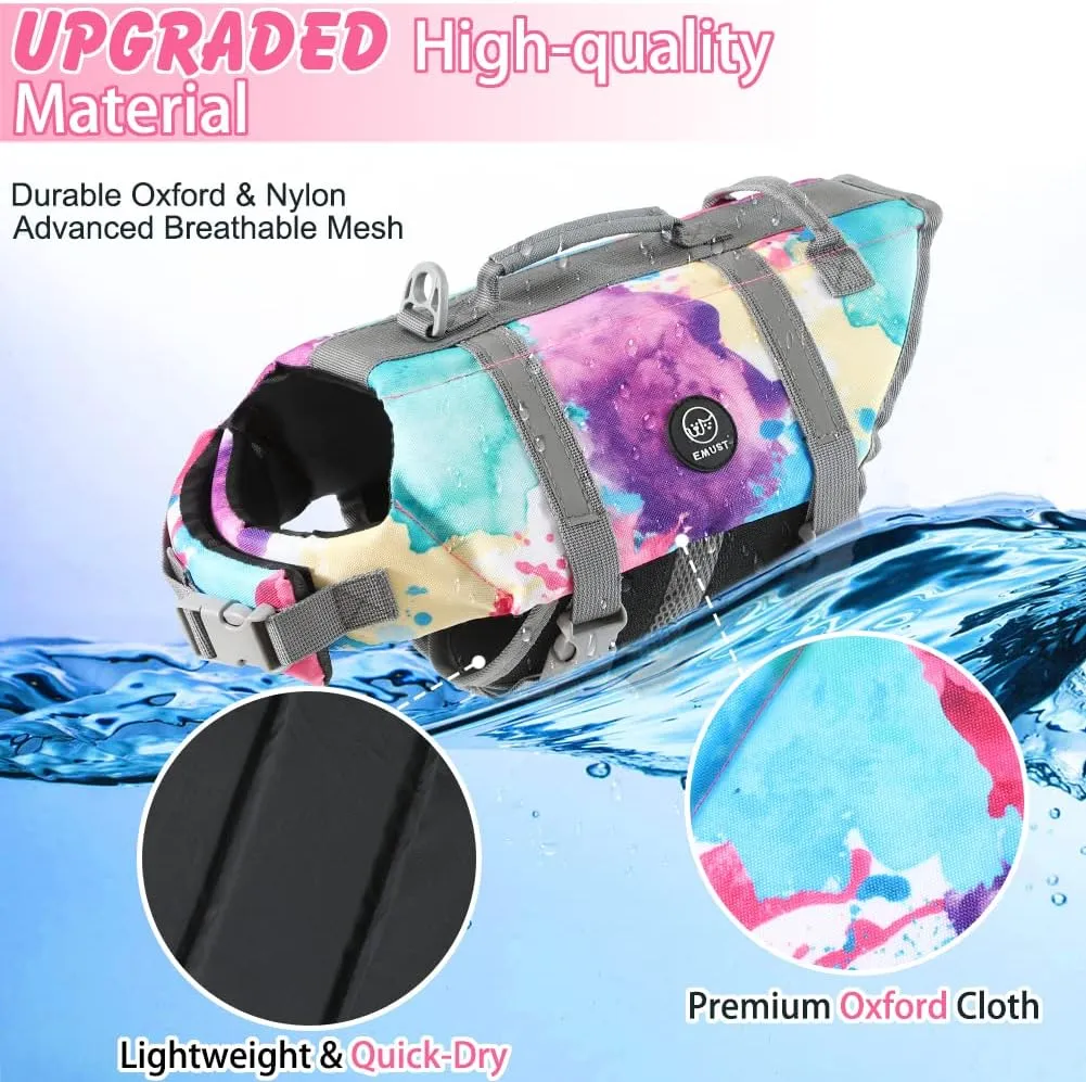 EMUST Life Jackets for Dogs, Adjustable Small/Medium/Large Dog Swim Vest for Water Safety, Pet Life Vest with Rescue Handle Safety Vest for Swimming Pool Beach Boating, XL, Multicolors