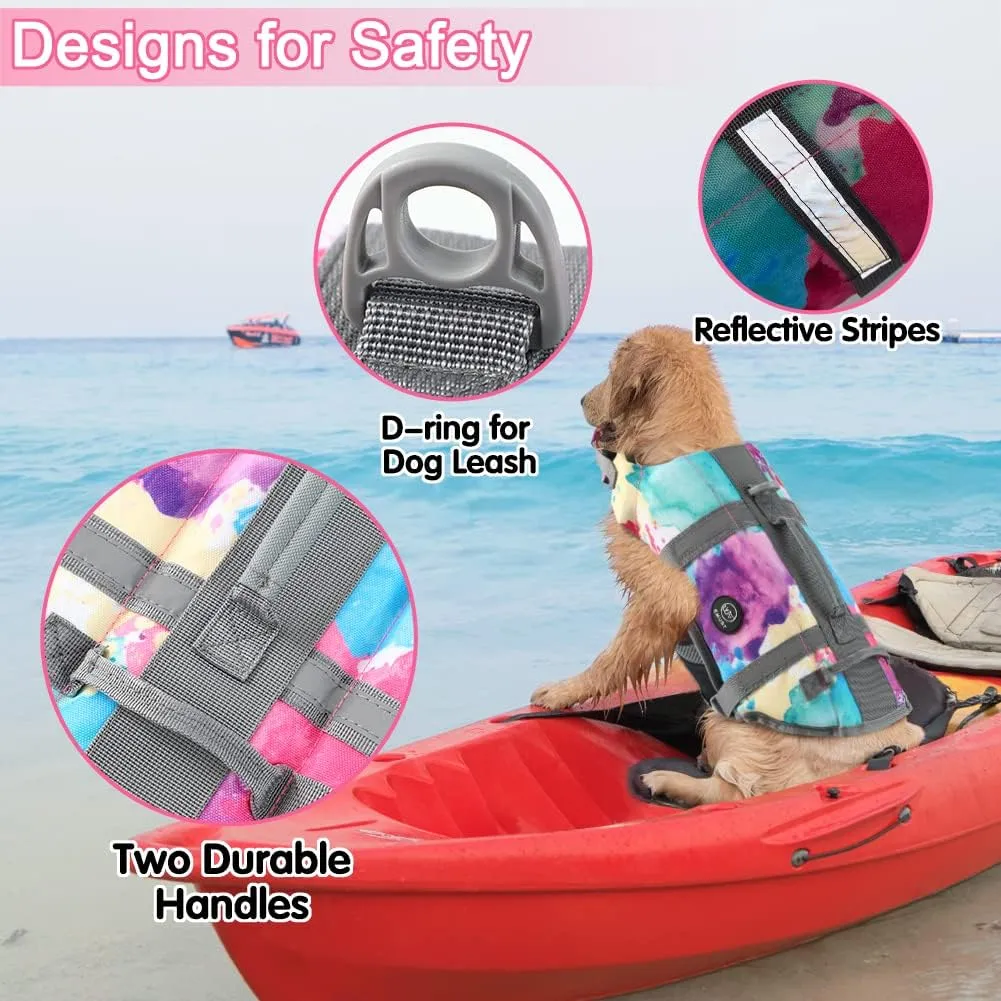 EMUST Life Jackets for Dogs, Adjustable Small/Medium/Large Dog Swim Vest for Water Safety, Pet Life Vest with Rescue Handle Safety Vest for Swimming Pool Beach Boating, XL, Multicolors
