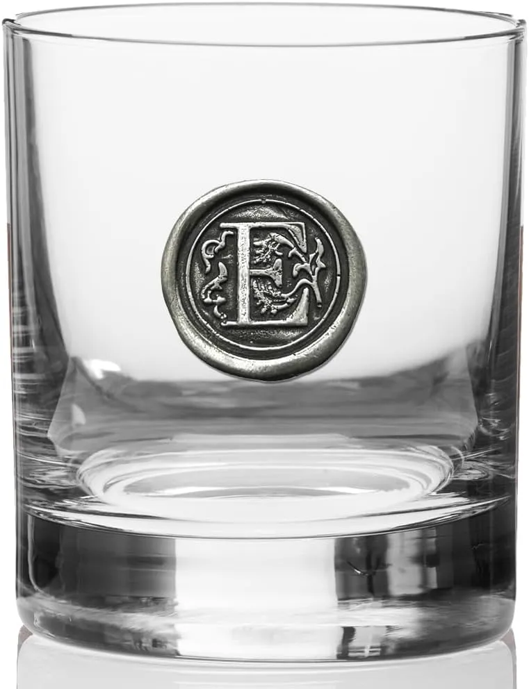 English Pewter Company 11oz Old Fashioned Whiskey Rocks Glass With Monogram Initial - Unique Gifts For Men - Personalized Gifts With Your Choice of Initial (E) MON105