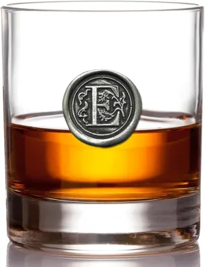 English Pewter Company 11oz Old Fashioned Whiskey Rocks Glass With Monogram Initial - Unique Gifts For Men - Personalized Gifts With Your Choice of Initial (E) MON105