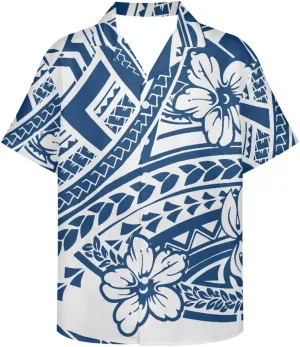 ENLACHIC Men's Polynesian Tribal Print Casual Short Sleeve Button Down Summer Beach Aloha Hawaiian Shirts