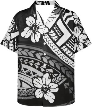 ENLACHIC Men's Polynesian Tribal Print Casual Short Sleeve Button Down Summer Beach Aloha Hawaiian Shirts